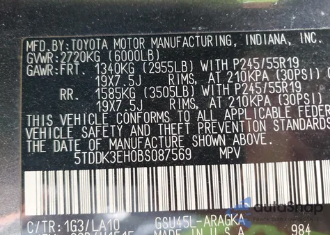 2011 Toyota Highlander Limited V6 from USA, damaged, VIN 5TDDK3EH0BS087569